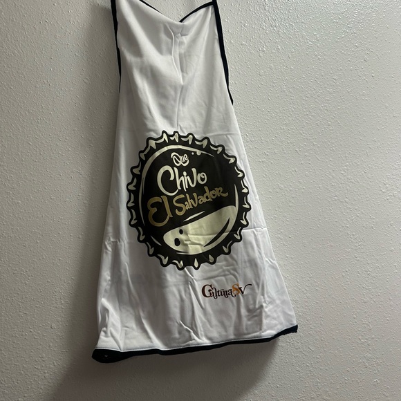 Gildan White Apron with Blue and Green Design - Picture 6 of 13